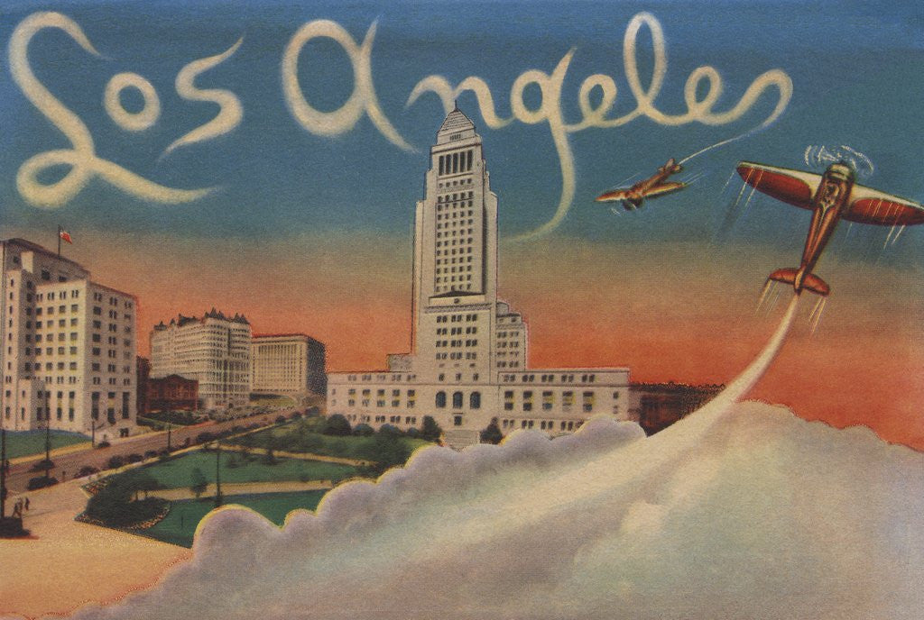Detail of Skywriting airplanes in Los Angeles by Anonymous