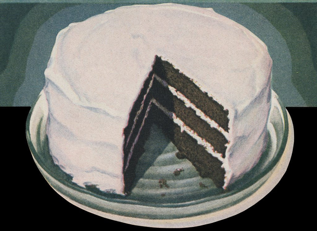 Detail of Chocolate devil's food cake with vanilla icing by Anonymous
