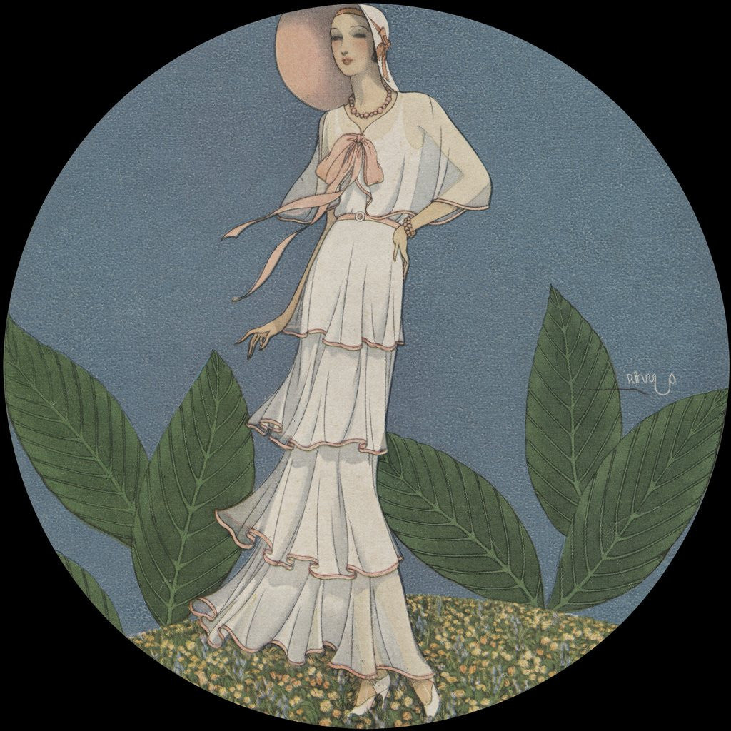 Detail of Tall woman in hat with white dress by Anonymous