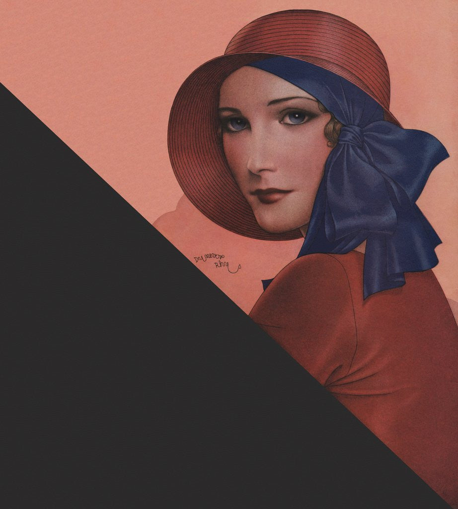 Detail of Woman with red hat and blue ribbon by Anonymous