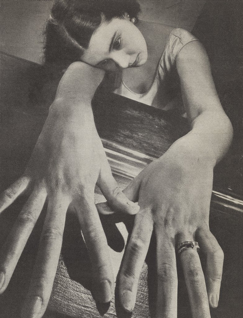 Detail of Woman with giant hands in foreground by Anonymous