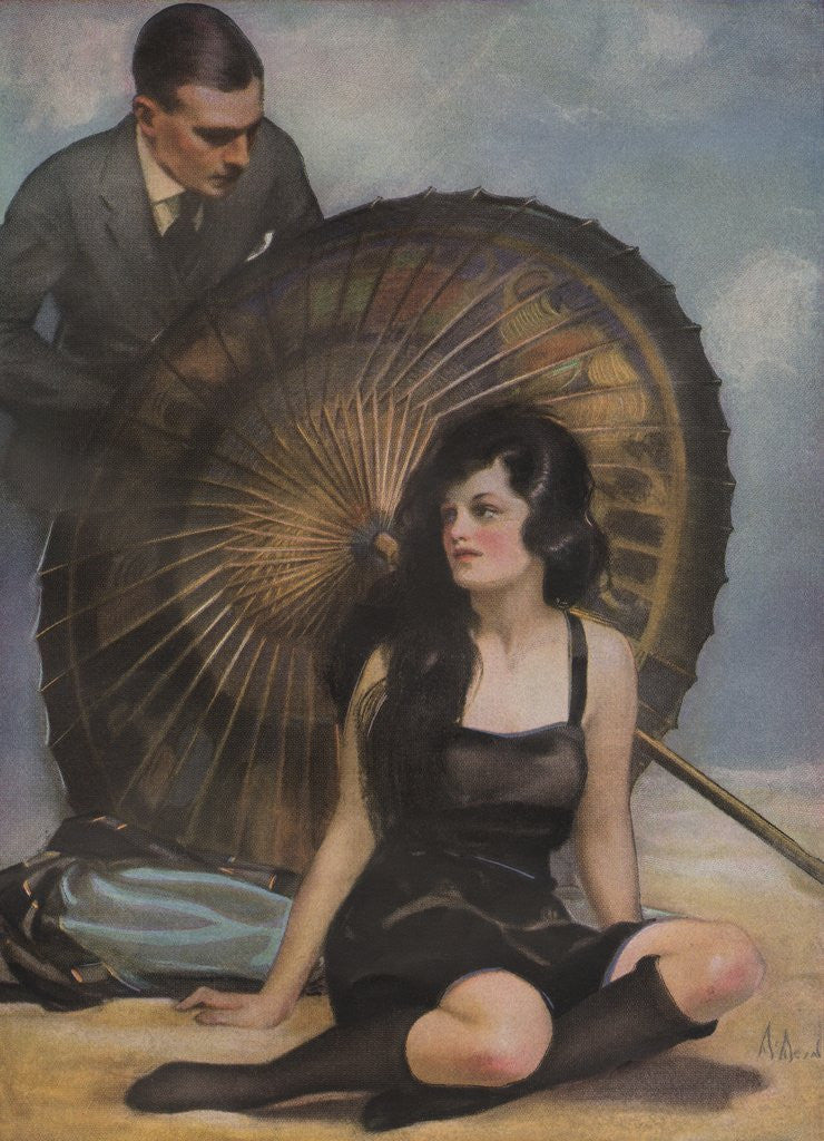 Detail of Woman and man with Japanese parasol by Anonymous