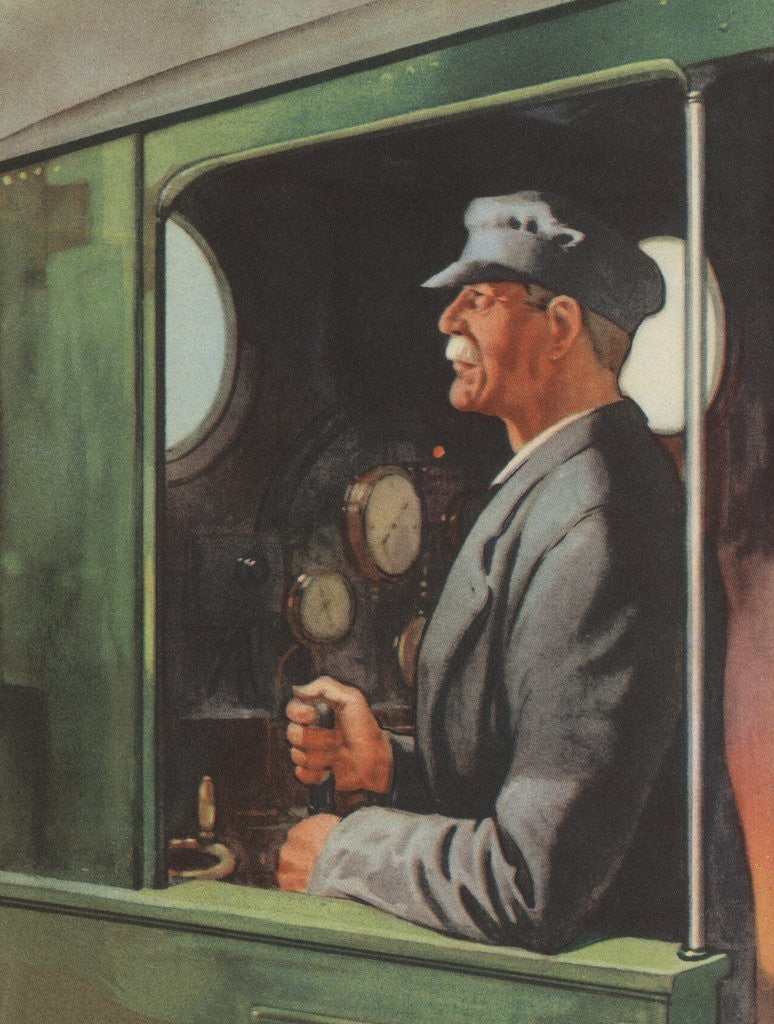 Detail of Train engineer at work by Anonymous