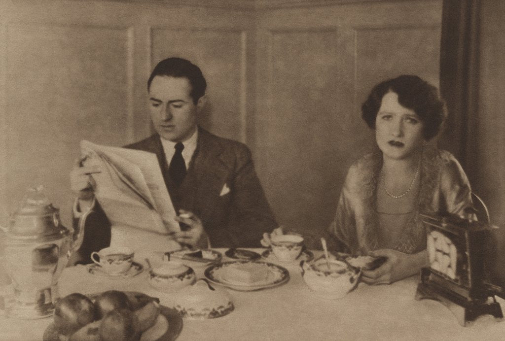 Detail of Husband and wife at breakfast by Anonymous