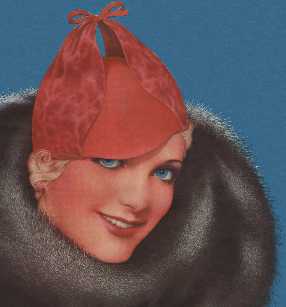 Detail of Woman with red hat and fur collar by Anonymous