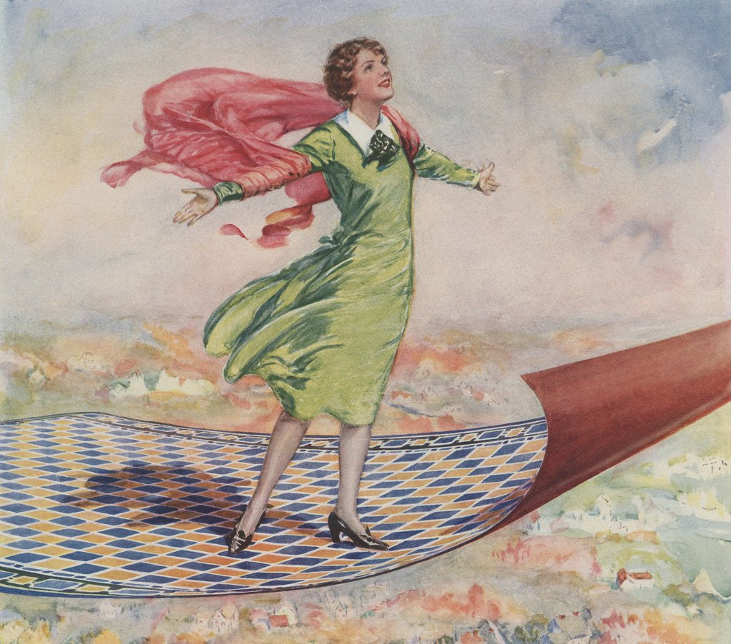 Detail of Woman flying on carpet by Anonymous