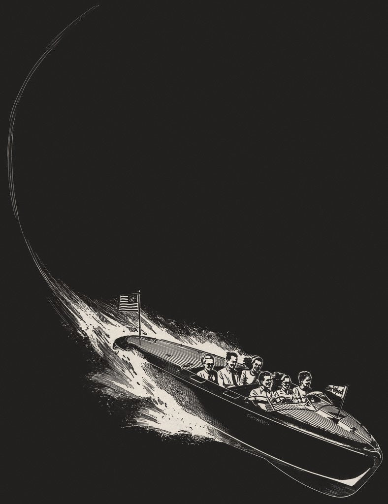 Detail of Speed boat at night full of friends by Anonymous