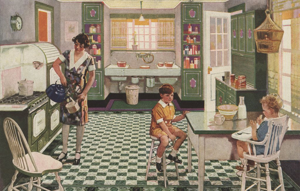 Detail of Family in old fashioned kitchen by Corbis