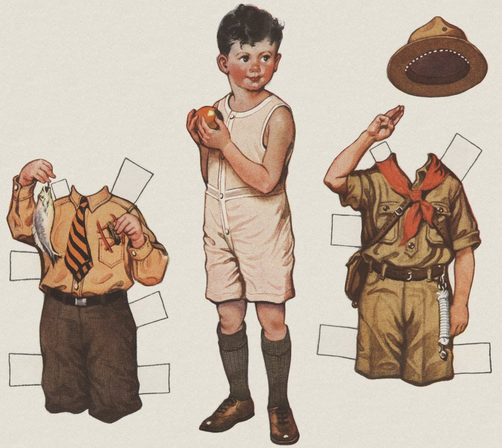 Detail of Paper doll boy with scouts uniform by Corbis