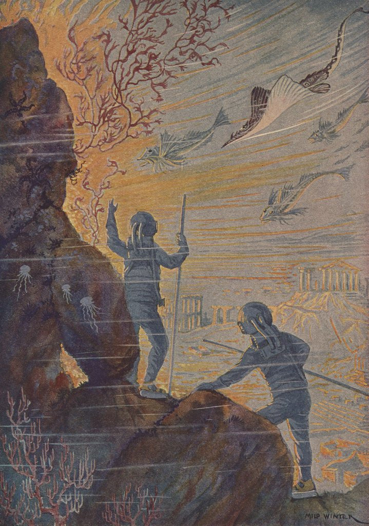 Detail of Illustration of divers discovering lost city by Anonymous