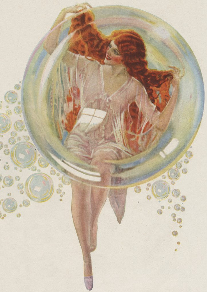 Detail of Beautiful redhead in bubble by Corbis