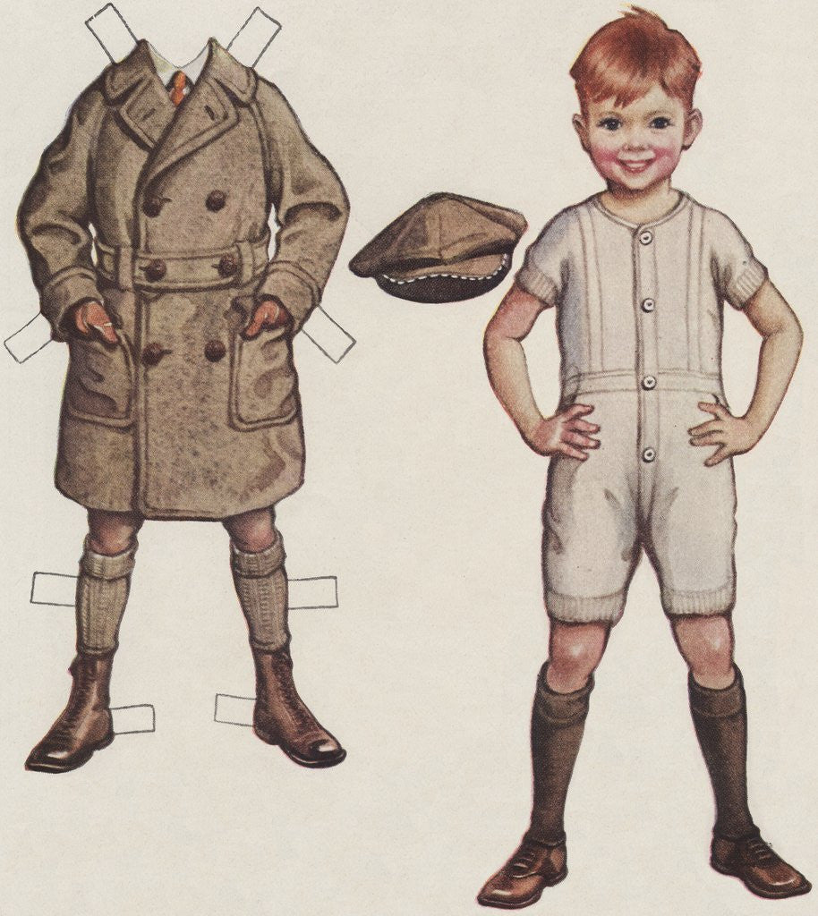 Detail of Paper doll boy with overcoat and hat by Anonymous