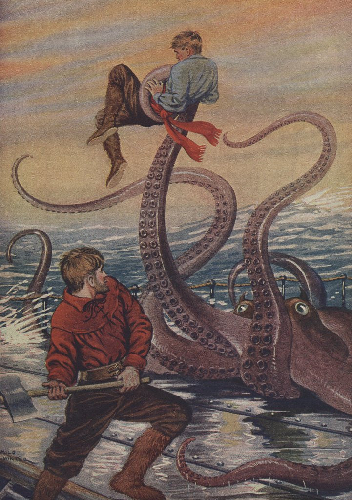 Detail of Illustration of octopus attacking sailor by Anonymous