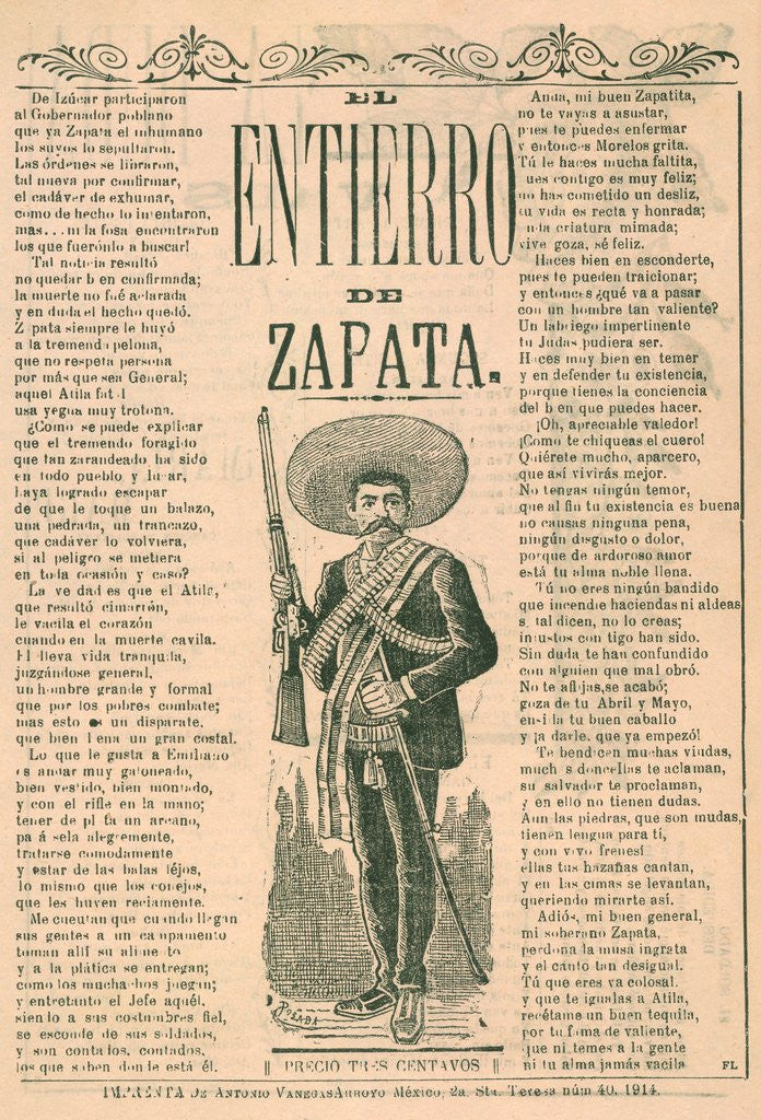 Detail of Broadside with burial of Emiliano Zapata by Anonymous