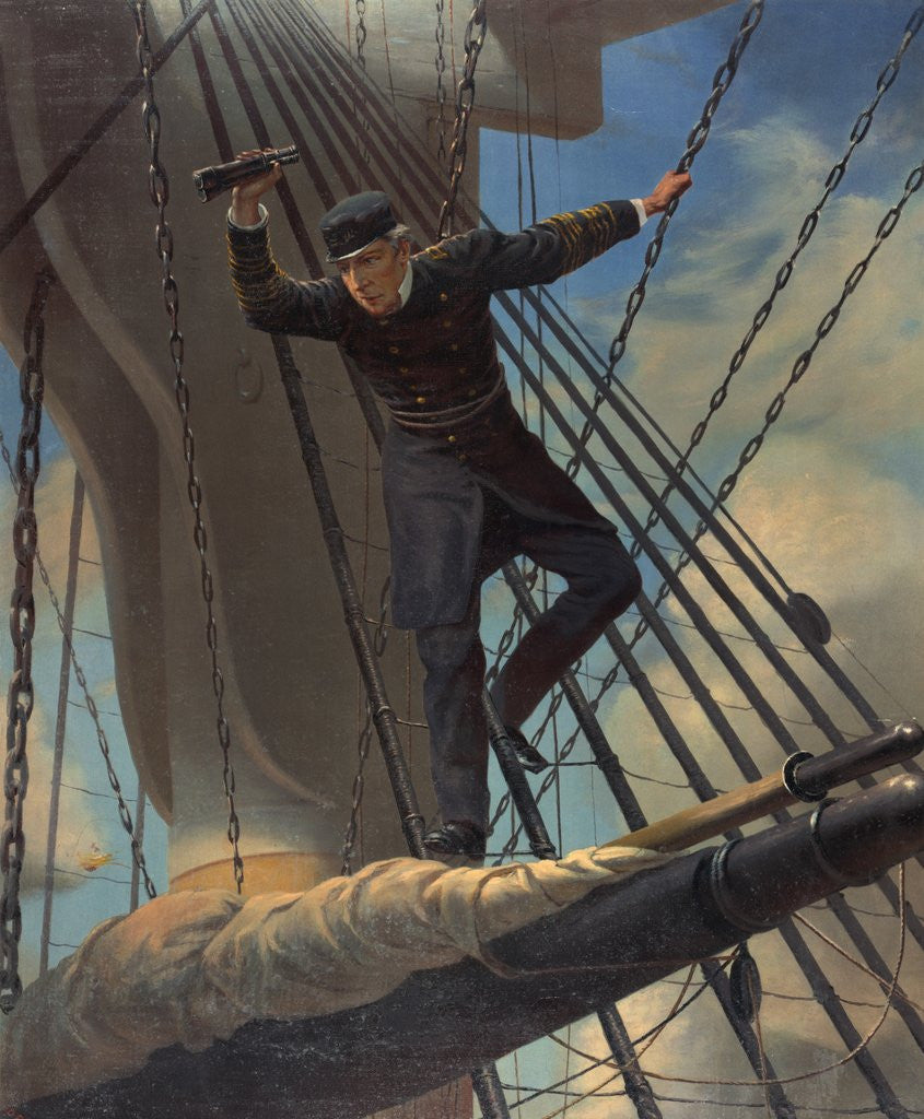 Detail of Admiral David Farragut lashed to upper mast during Battle of Mobil Bay by Anonymous