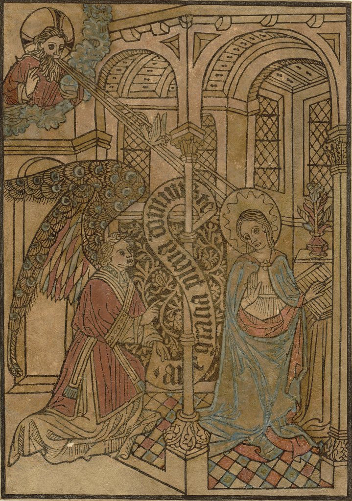 Detail of 15th century woodcut of the Annunciation by Anonymous