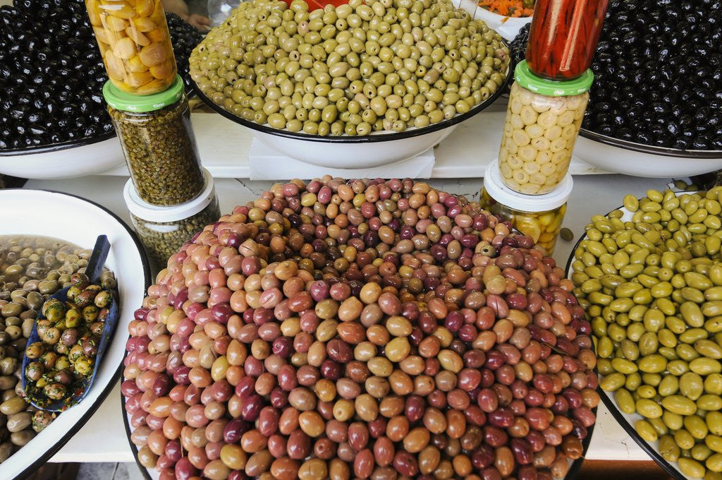 Detail of Olive stand in a souk in the medina in Marrakech by Anonymous