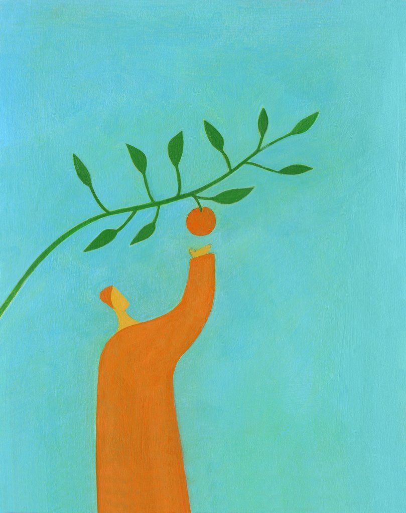 Detail of Man picking an orange by Anonymous