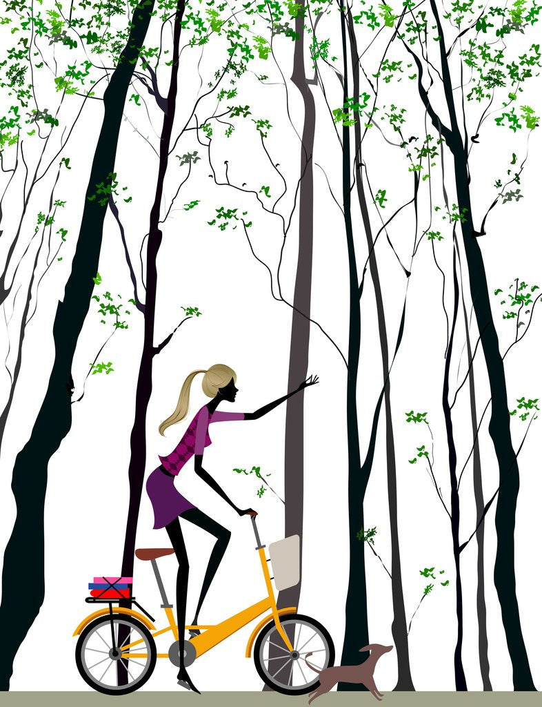Detail of Side profile of a woman riding a bicycle by Anonymous