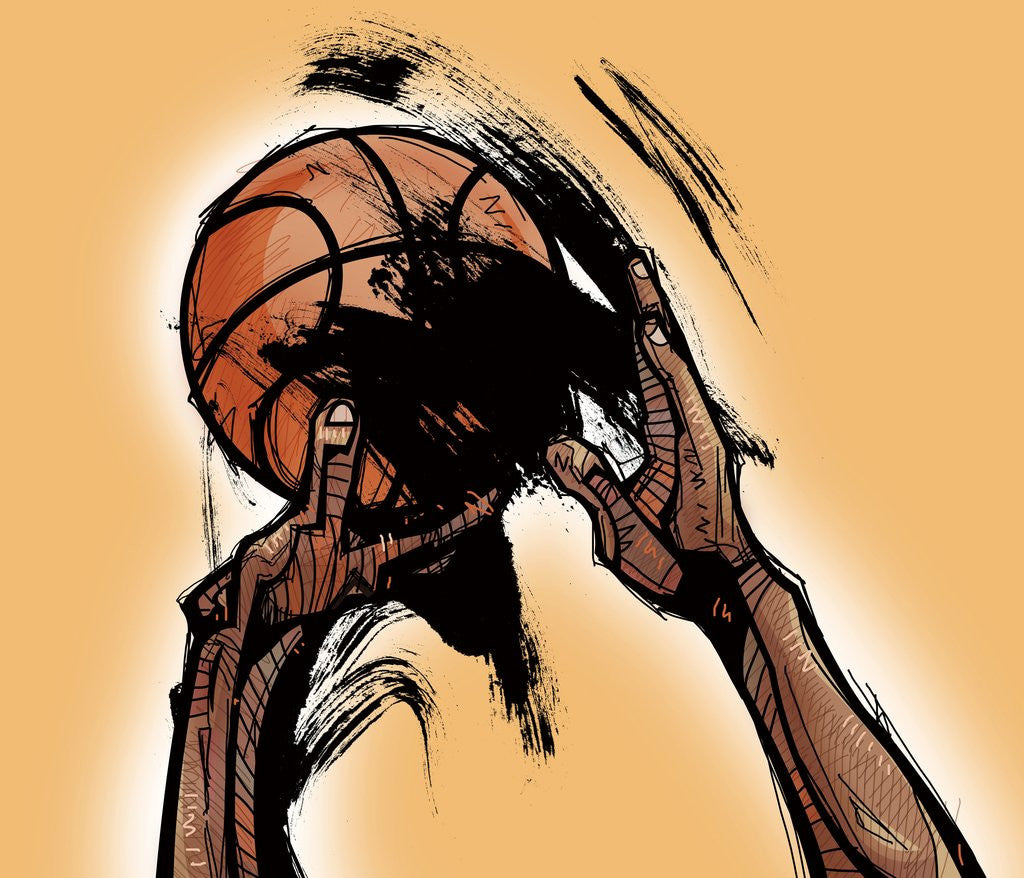 Detail of Person holding basketball by Anonymous