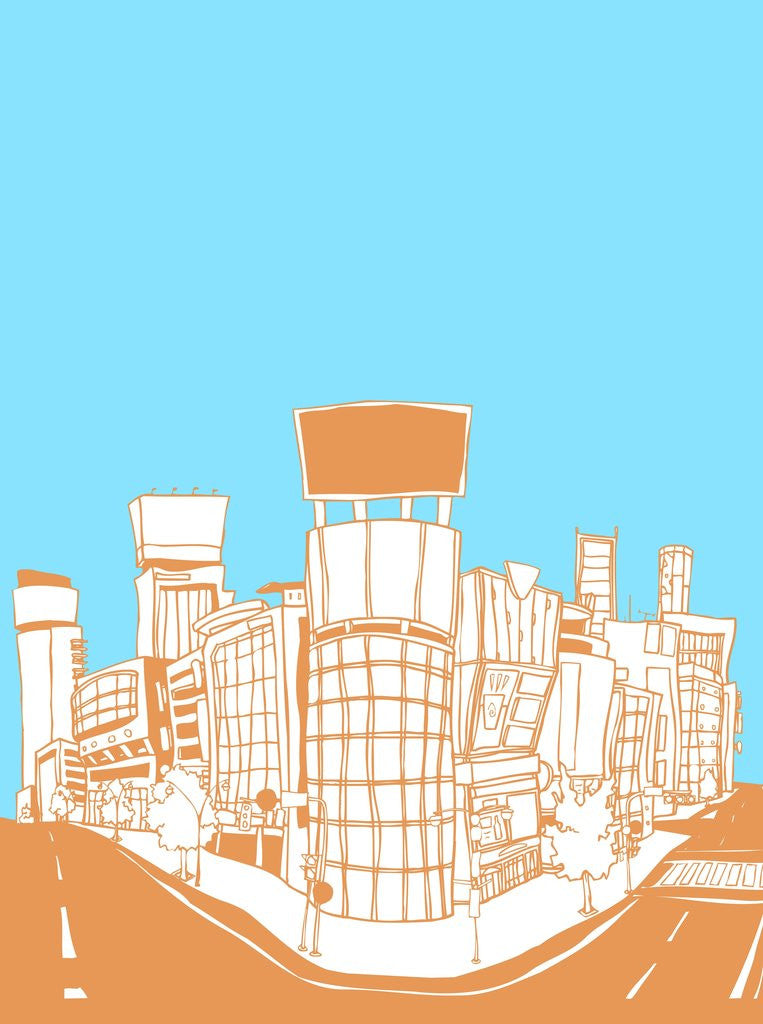 Detail of Buildings by road against sky by Anonymous