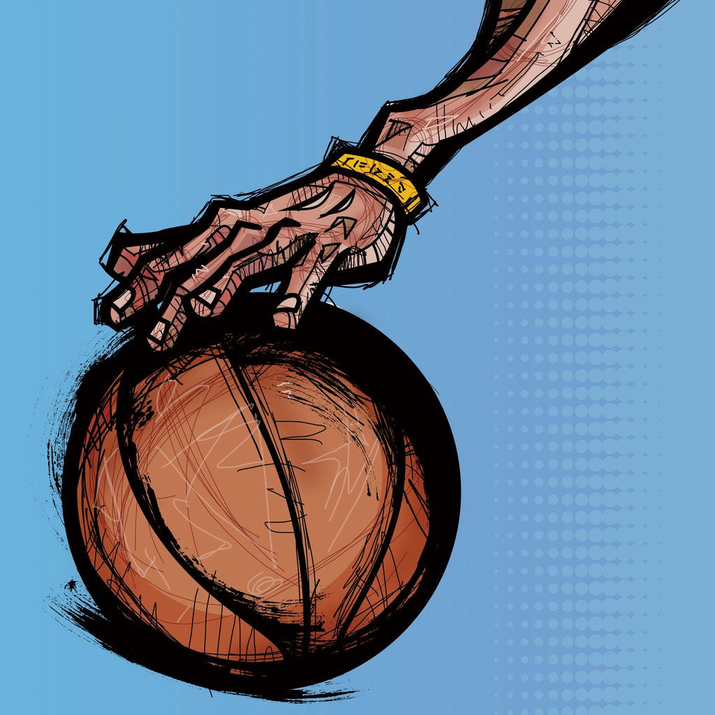 Detail of Person's hand on basketball by Anonymous