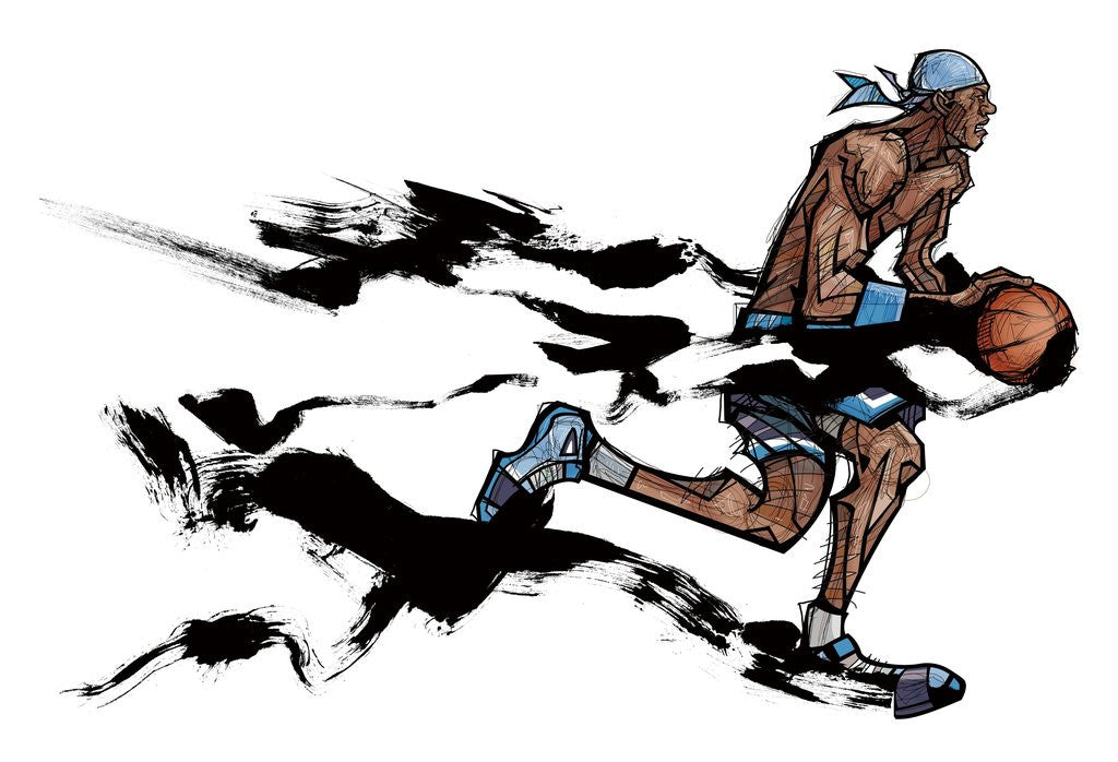 Detail of Basketball player playing with basketball by Anonymous