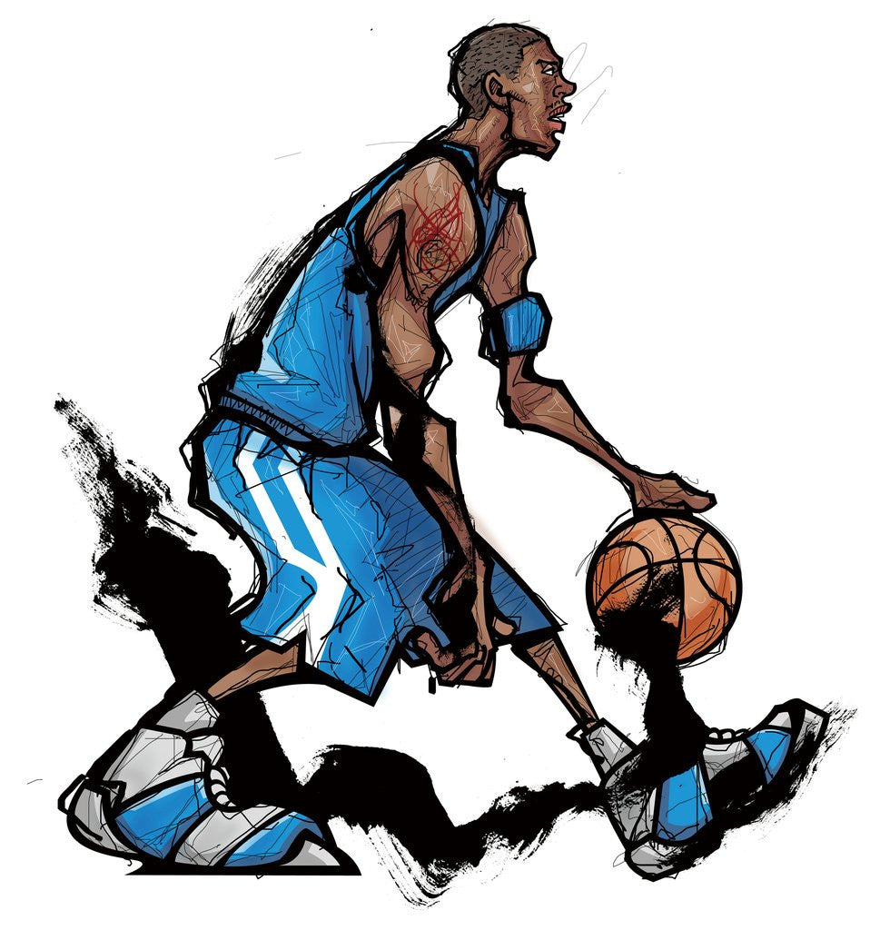 Detail of Basketball player dribbling ball by Anonymous