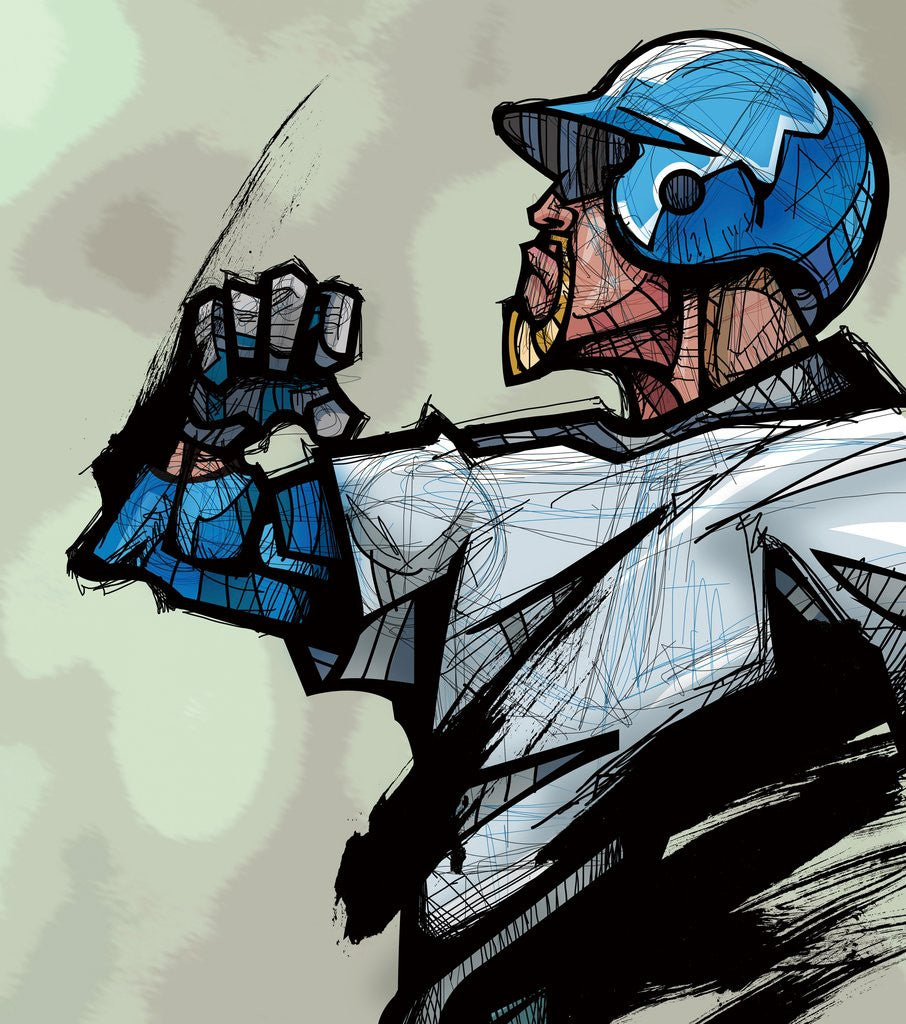 Detail of Baseball player wearing helmet, side view by Anonymous