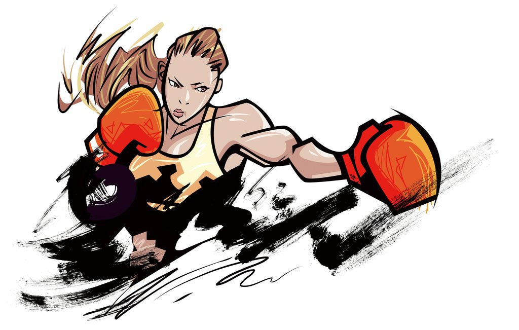 Detail of Woman wearing boxing glove by Anonymous