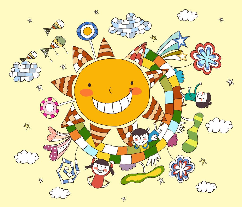 Detail of Children playing by sun by Anonymous