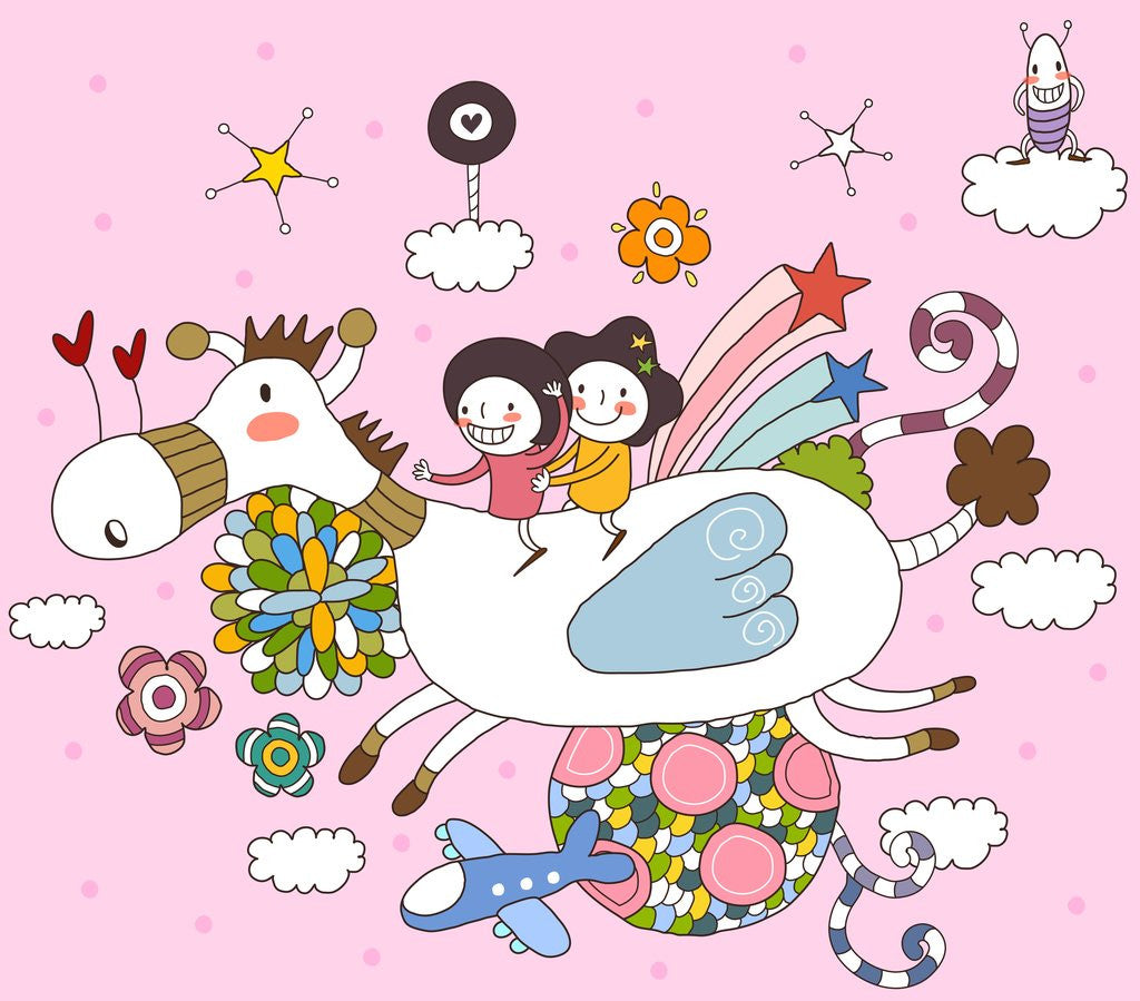 Detail of Children flying on horseback by Anonymous