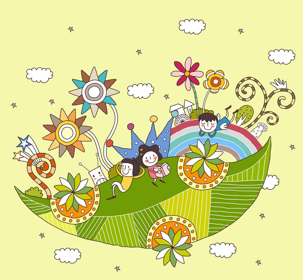 Detail of Children playing on leaf by Anonymous