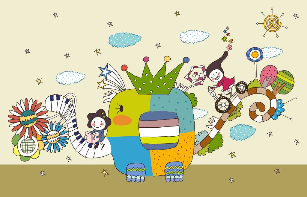 Detail of Children on elephant back by Anonymous