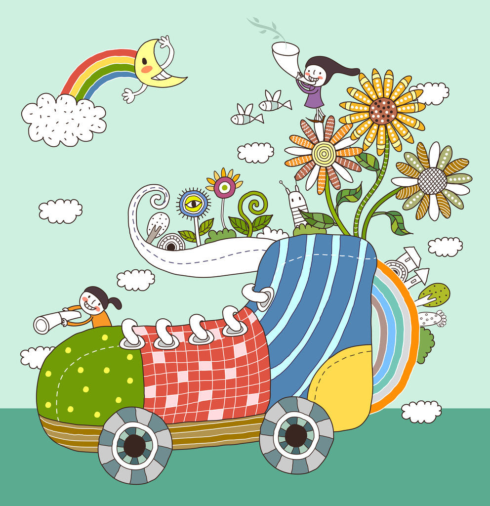 Detail of Children traveling in shoe by Anonymous