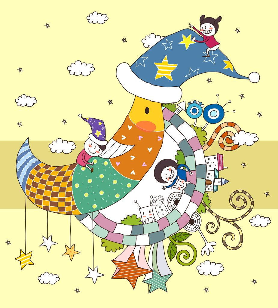 Detail of Side view of children playing with moon by Anonymous