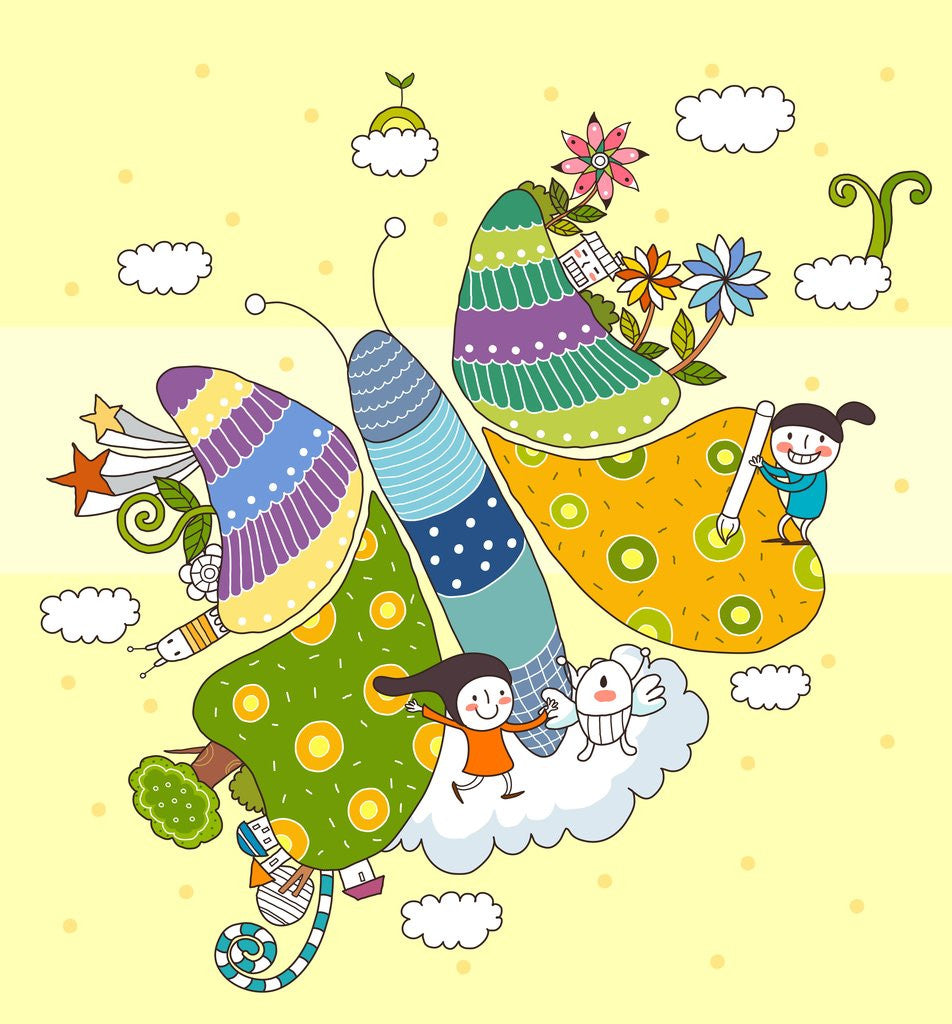 Detail of Children playing with butterfly by Anonymous