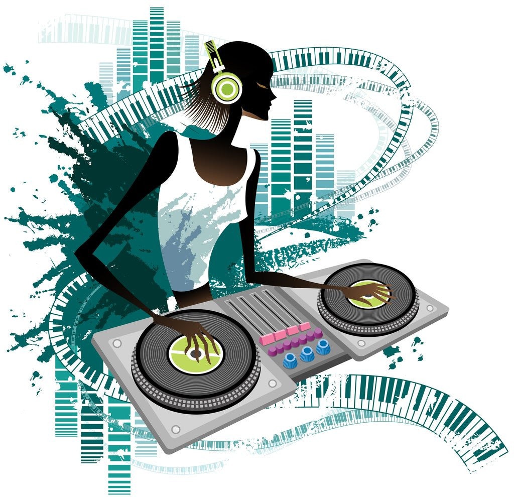 Detail of Young woman Dj Using Turntable in Nightclub by Anonymous