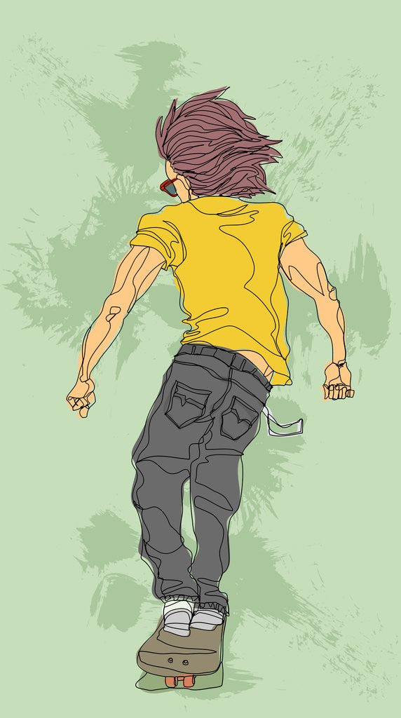 Detail of Rear view of young man skateboarding by Anonymous