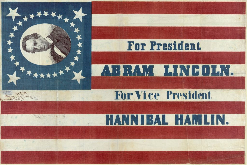 Detail of Campaign banner for presidential candidate Abraham Lincoln and running mate Hannibal Hamlin by Anonymous
