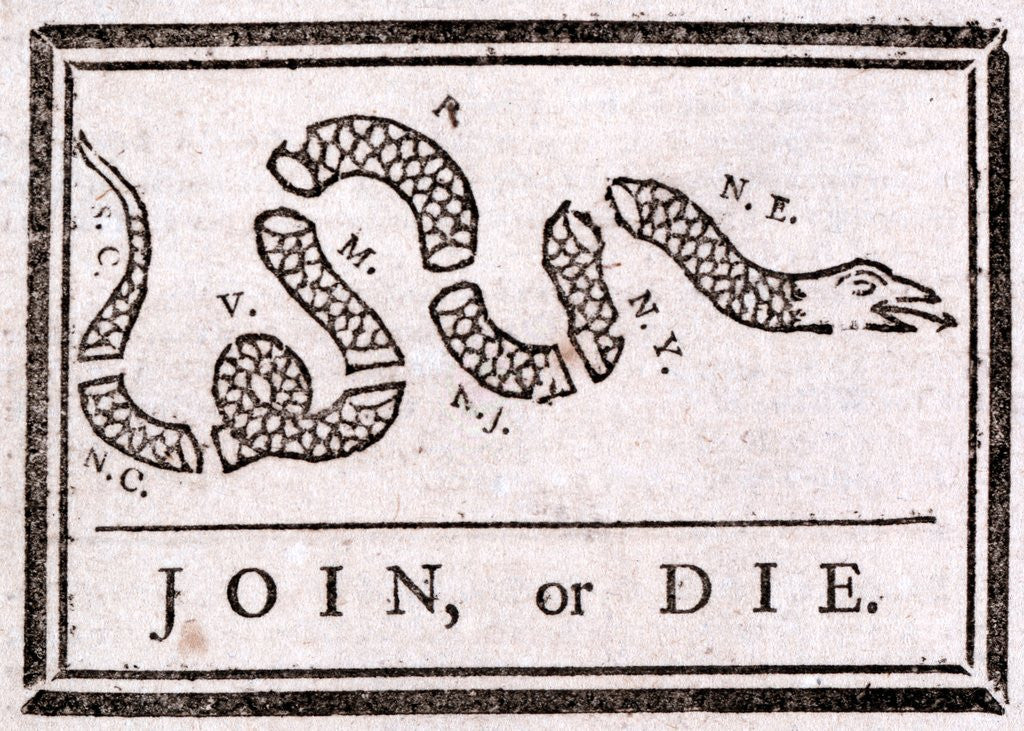 Detail of Join or Die political cartoon by Benjamin Franklin