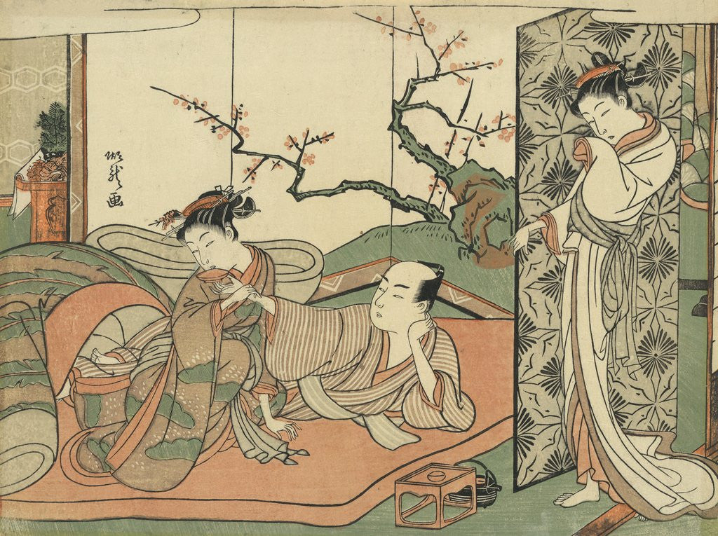 Courtesan Watching a Young Apprentice in Bed by Kitao Shigemasa
