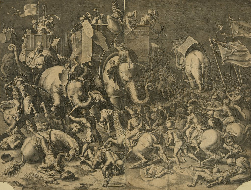 Detail of Hannibal's elephants attacking Roman legions by Anonymous