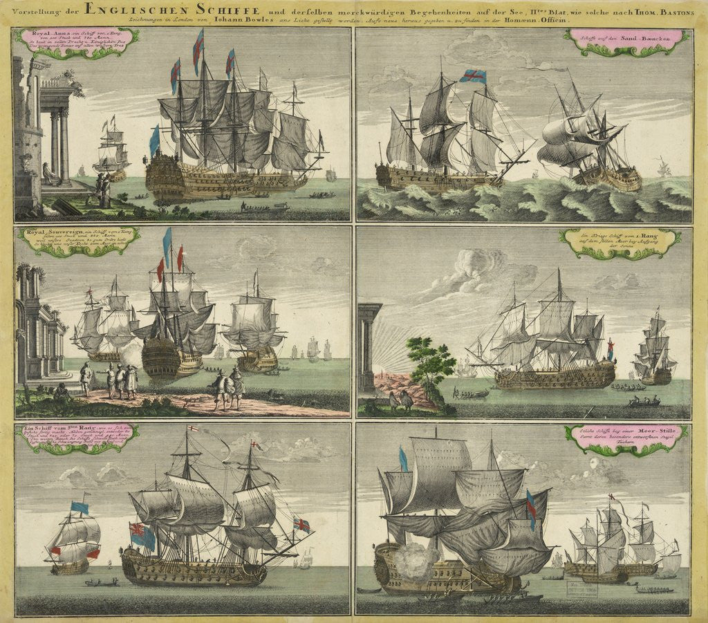 Detail of Print of English sailing ships by Thomas Baston