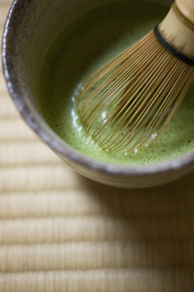 Detail of Japanese tea bowl and bamboo whisk by Anonymous