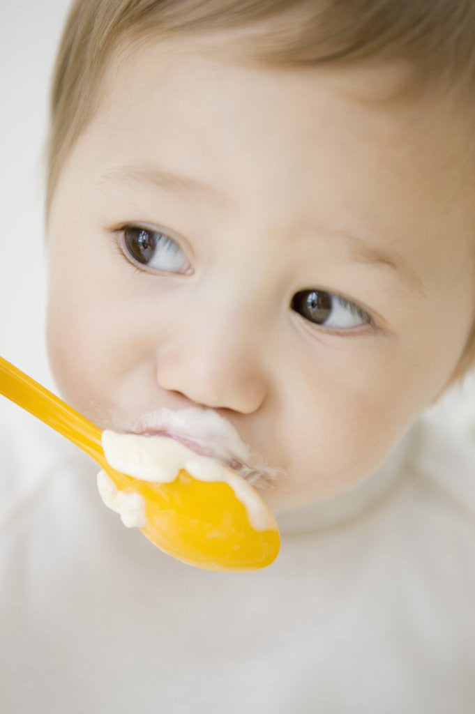 Detail of Boy having ice cream with spoon by Anonymous