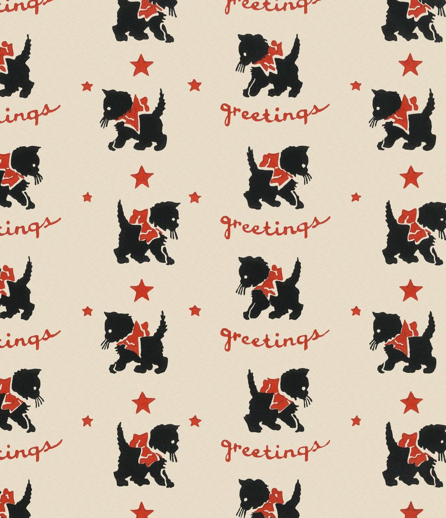 Detail of Greetings pattern with black cat by Anonymous