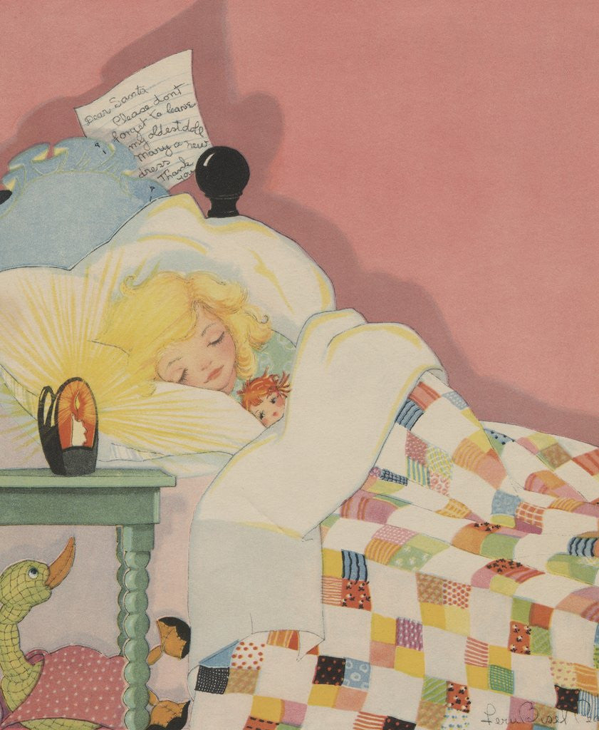 Detail of Blond girl sleeping with note for Santa Claus by Anonymous