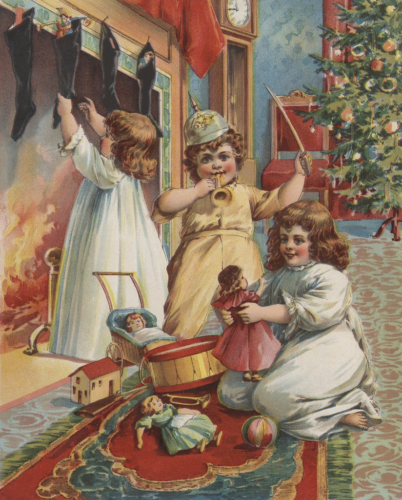Detail of Children playing on Christmas morning by Anonymous