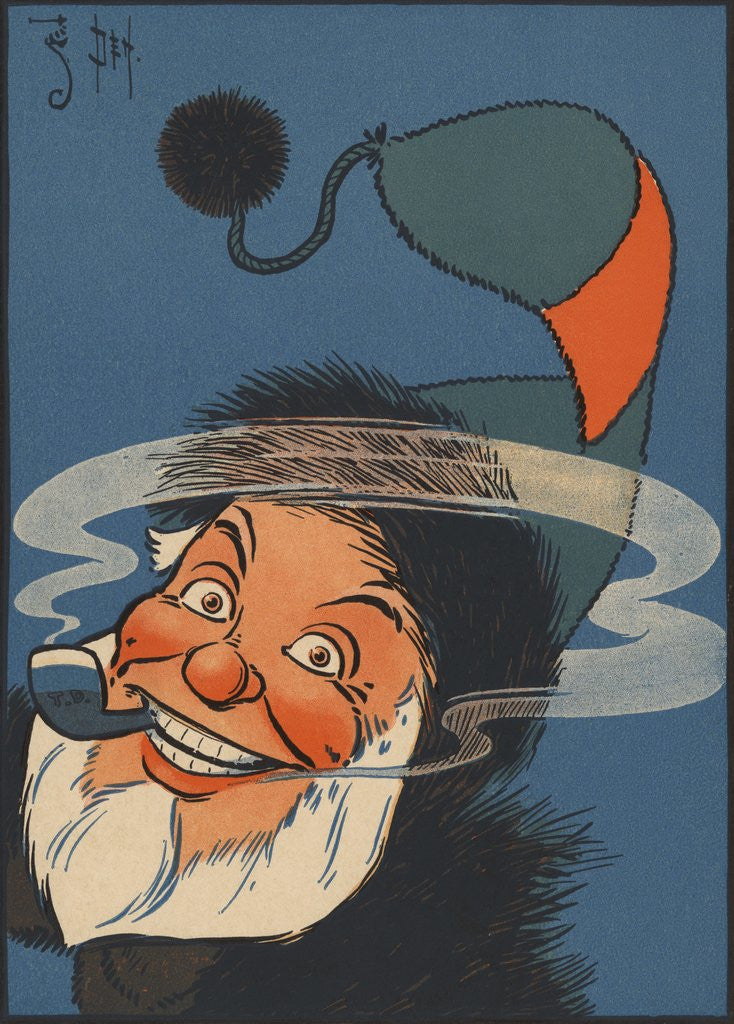 Detail of Smiling Santa Claus with pipe and knit cap by Anonymous